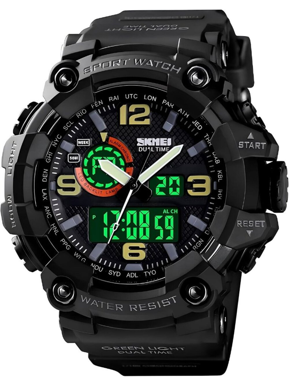 Men's Black Large Face Outdoor Waterproof Backlight Military S-Shock Wristwatch